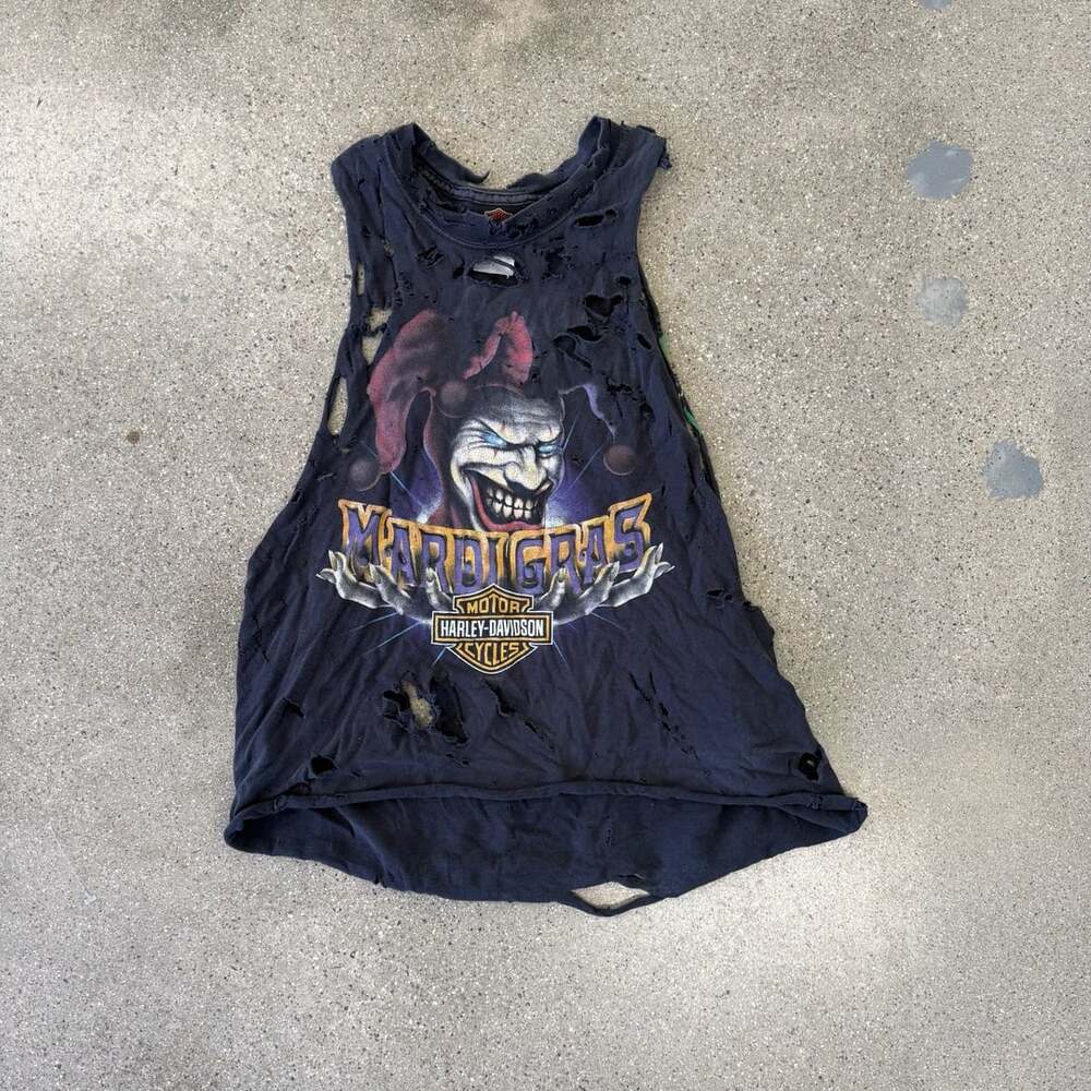Harley-Davidson Mardi Gras Jester Tank Top Size L Heavy Distressed